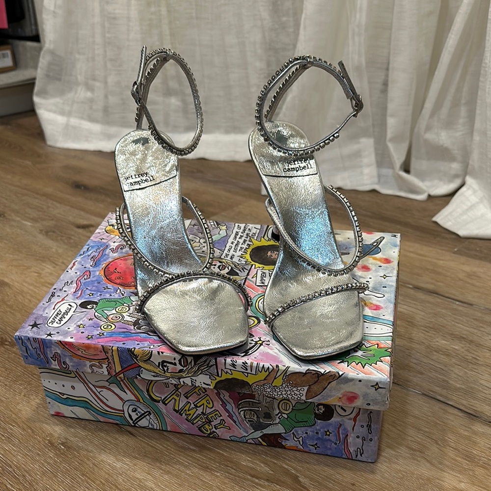 Jeffery Campbell Demonica Silver Strappy Rhinestone Heels